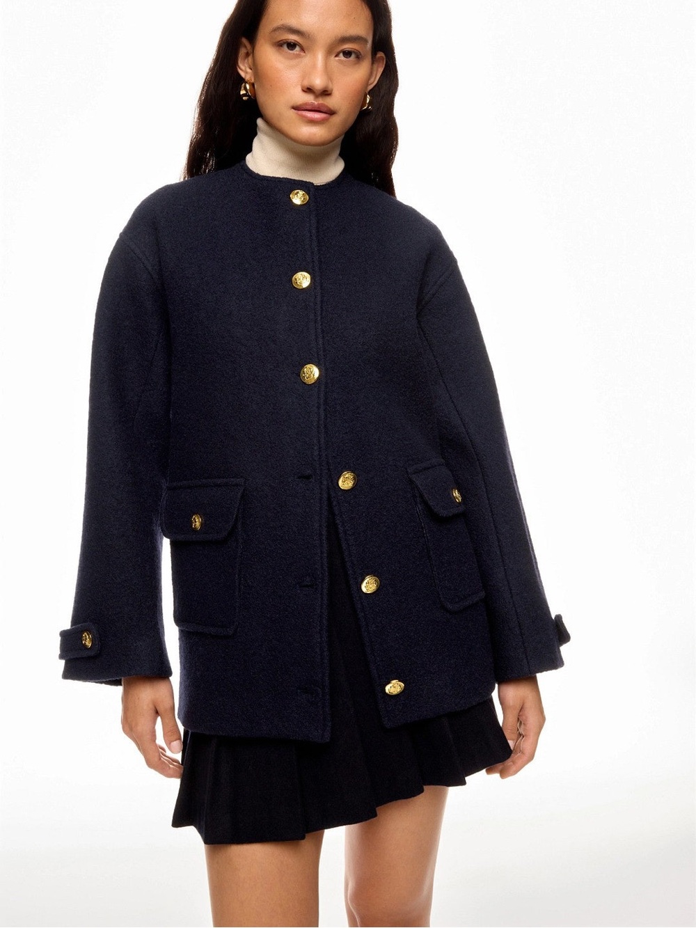English Factory Gold Button Pointed Tweed Jacket